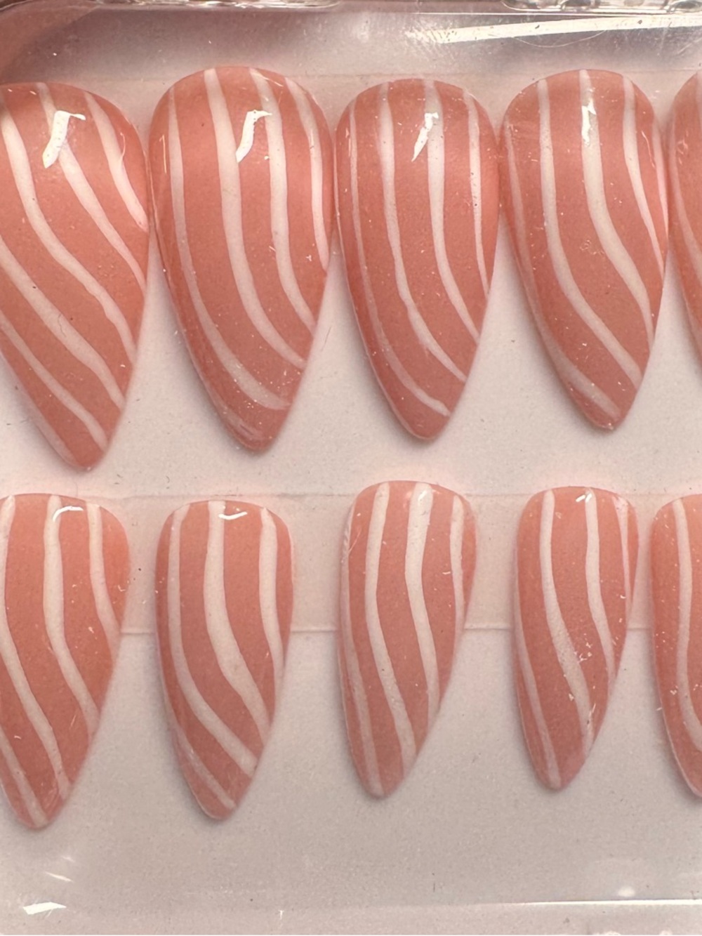 Peachy Pink Striped Stiletto Press-On Nails